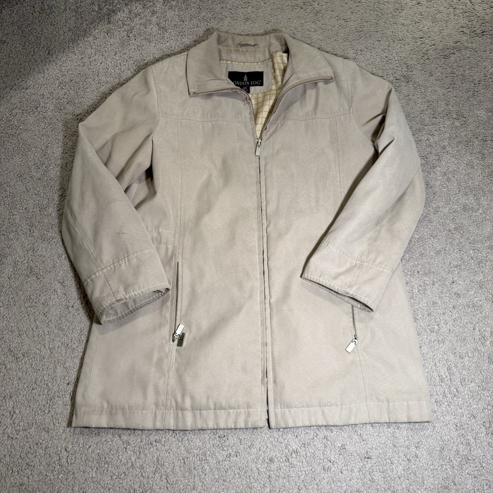 London Fog Women's Lined Microfiber‎ Sueded Zip Front Rain Jacket Sz XS PETITE